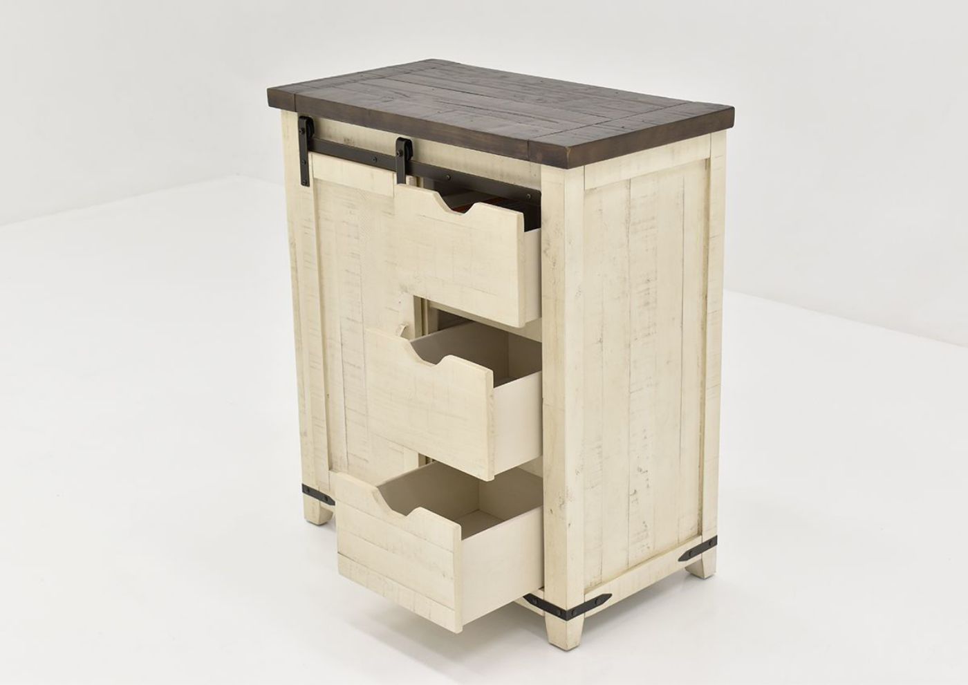 Front Facing View of the Madison Accent Cabinet in White by Jofran  with Open Drawers | Home Furniture Plus Bedding