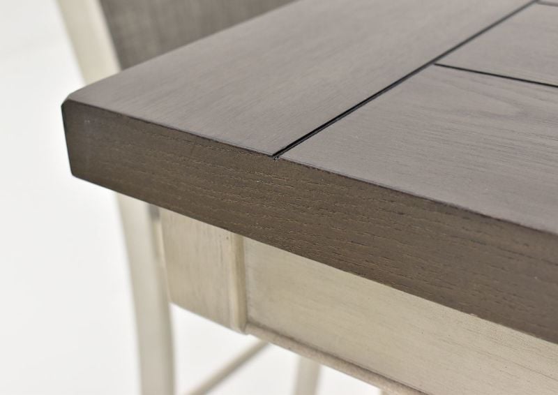 Close Up View of the Corner on the Chalk Gray Fulton Dining Table, Bench, and 4 Chair Set by Crown Mark  | Home Furniture Plus Bedding