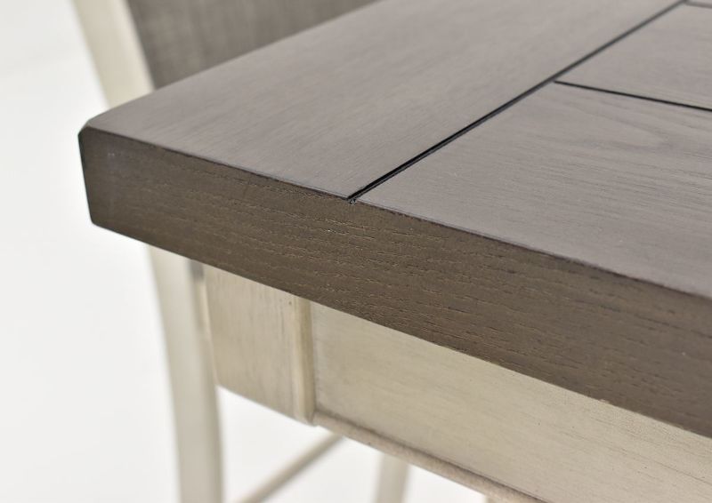 Close Up View of the Corner on the Chalk Gray Fulton Pub Table with Four Stools by Crown Mark  | Home Furniture Plus Bedding