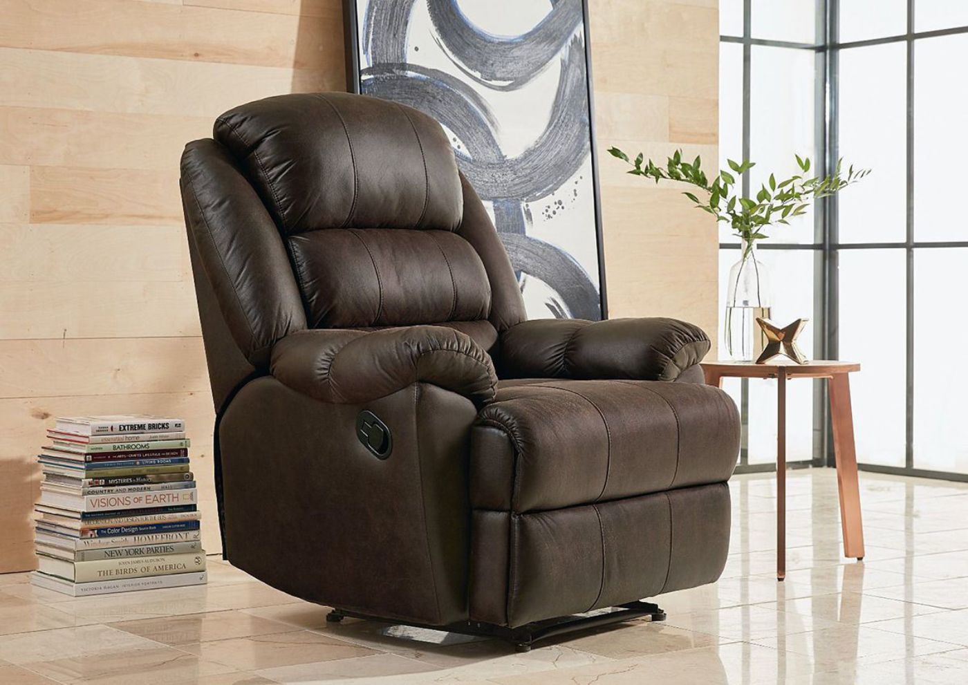 Room View of the Garrett Glider Rocker Recliner in Dark Brown by Standard | Home Furniture Plus Bedding
