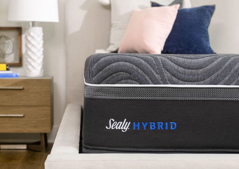 Close Up of the Sealy Hybrid Logo Queen Size Mattress | Home Furniture Plus Bedding