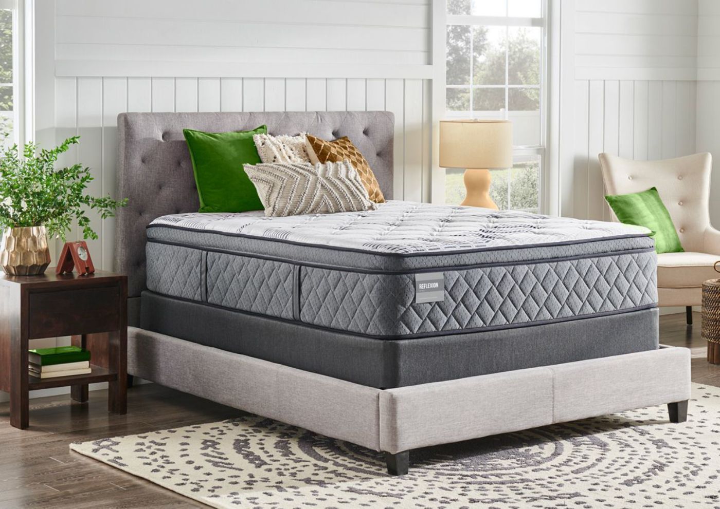 Slightly Angle View of the Sealy Posturepedic Mirabai Soft Mattress in a Room Setting - Twin Size | Home Furniture Plus Bedding
