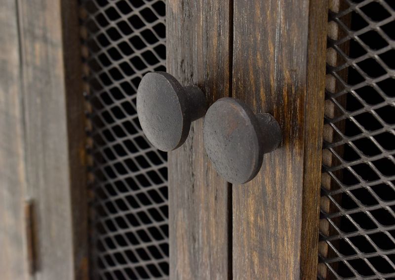 Close Up View of the Door Knobs on the Rustic Brown Pueblo End Table by Vintage Furniture LLC | Home Furniture Plus Bedding
