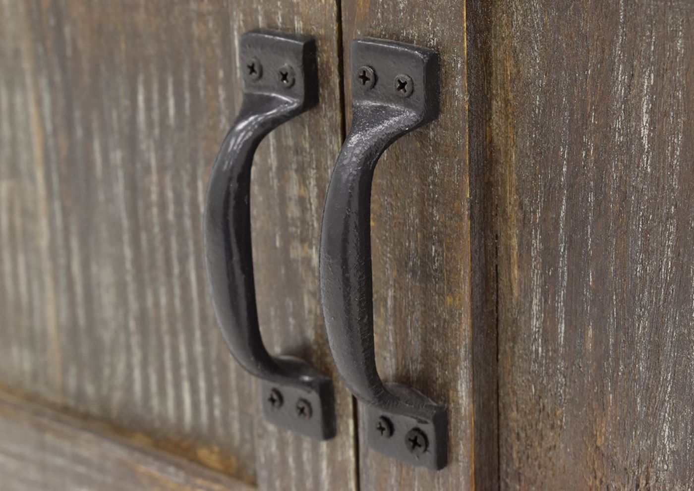 Close Up of the Metal Handles on the Rustic Brown Pueblo Sofa/Console Table by Vintage Furniture LLC | Home Furniture Plus Bedding