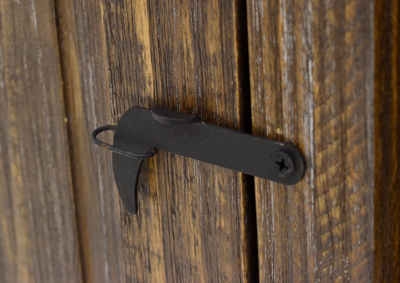 Close Up View of the Rustic Hardware on the Mason Buffet Cabinet in Barnwood by Vintage Furniture | Home Furniture Plus Bedding