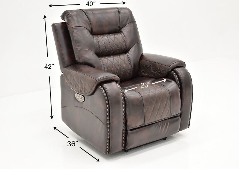 Dimension Details of the Granger POWER Recliner in Chocolate Brown by Vogue Home Furnishings | Home Furniture Plus Bedding