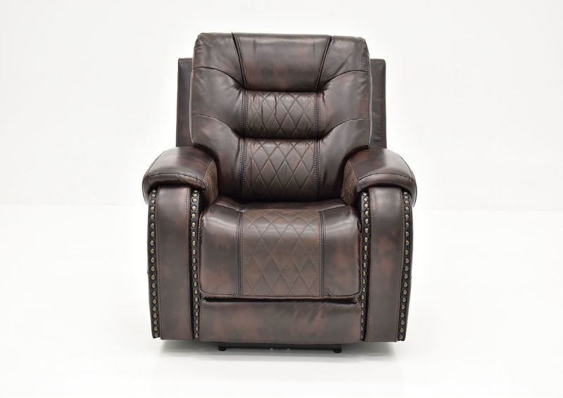 Front View of the Granger POWER Recliner in Chocolate Brown by Vogue Home Furnishings | Home Furniture Plus Bedding