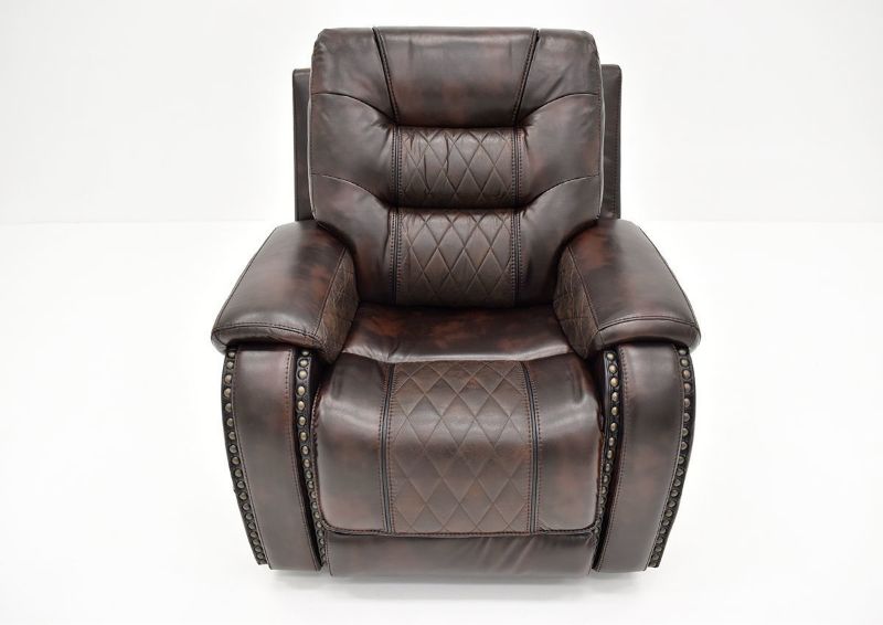 Slightly Raised Frontal View of the Granger POWER Recliner in Chocolate Brown by Vogue Home Furnishings | Home Furniture Plus Bedding
