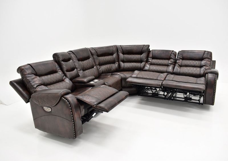 Granger POWER Reclining Sectional Sofa with 3 Recliners Open in Various Positions - Brown | Home Furniture Plus Bedding