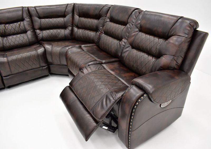 View of  1 Recliner Open on the Granger POWER Reclining Sectional Sofa - Brown | Home Furniture Plus Bedding