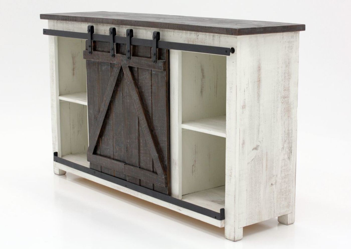 Distressed White and Brown Diego TV Stand at an Angle | Home Furniture Plus Bedding