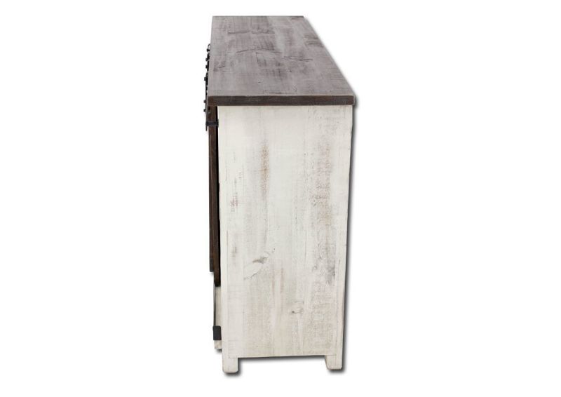 Distressed White and Brown Diego TV Stand Side View | Home Furniture Plus Bedding
