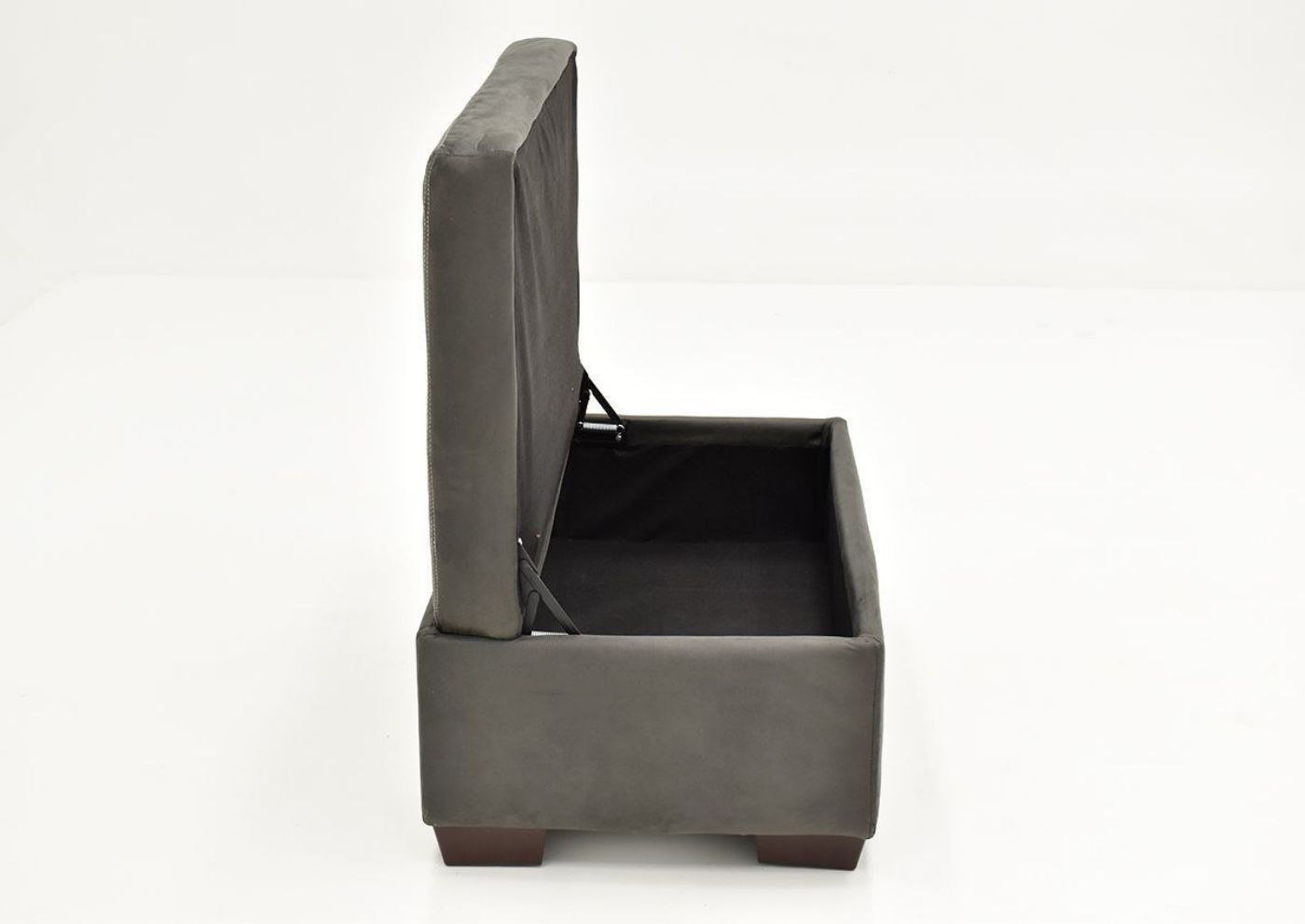 Side View of the Bolton Ottoman Storage with Top Open - Gray | Home Furniture Plus Bedding