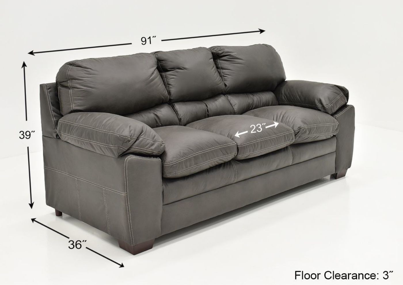 Dimension Details on the Bolton Sofa – Gray | Home Furniture Plus Bedding