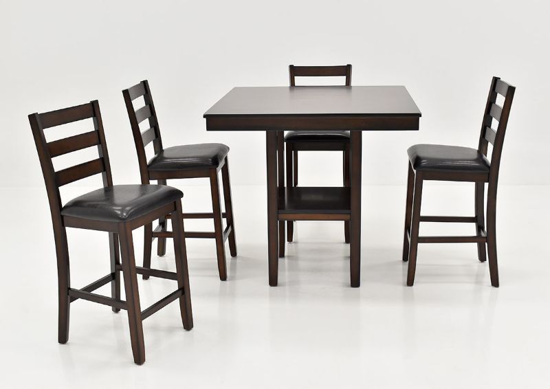 Side View of the Tahoe 5-Piece Counter Height Dining Table Set in Dark Brown by Crown Mark | Home Furniture Plus Bedding