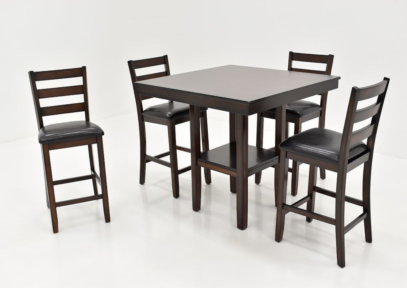 Angled View of the Tahoe 5-Piece Counter Height Dining Table Set in Dark Brown by Crown Mark | Home Furniture Plus Bedding