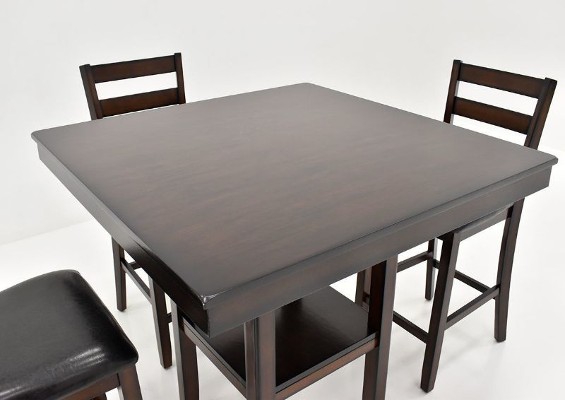 Slightly Angled View of the Table Top of the Tahoe 5-Piece Counter Height Dining Table Set in Dark Brown by Crown Mark | Home Furniture Plus Bedding