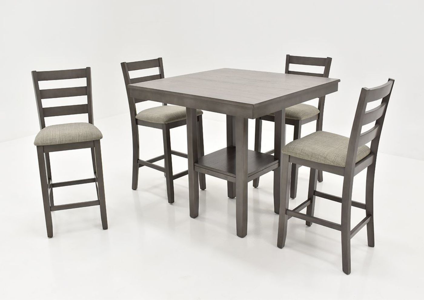 Angled View of the Tahoe 5-Piece Counter Height Dining Table Set in Cool Gray by Crown Mark | Home Furniture Plus Bedding