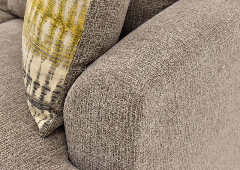 Close Up View of the Arm and Accent Pillow on the Perth Sectional Sofa in Pewter by Peak Living Furniture | Home Furniture Plus Mattress