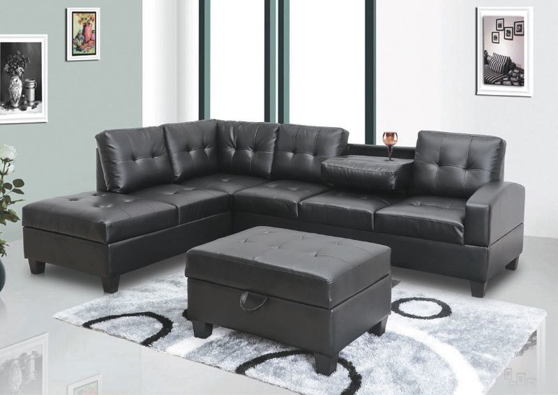 Room View of the Ryder Storage Sectional and Storaqge Ottoman in Black by Global Trading Unlimited | Home Furniture Plus Bedding