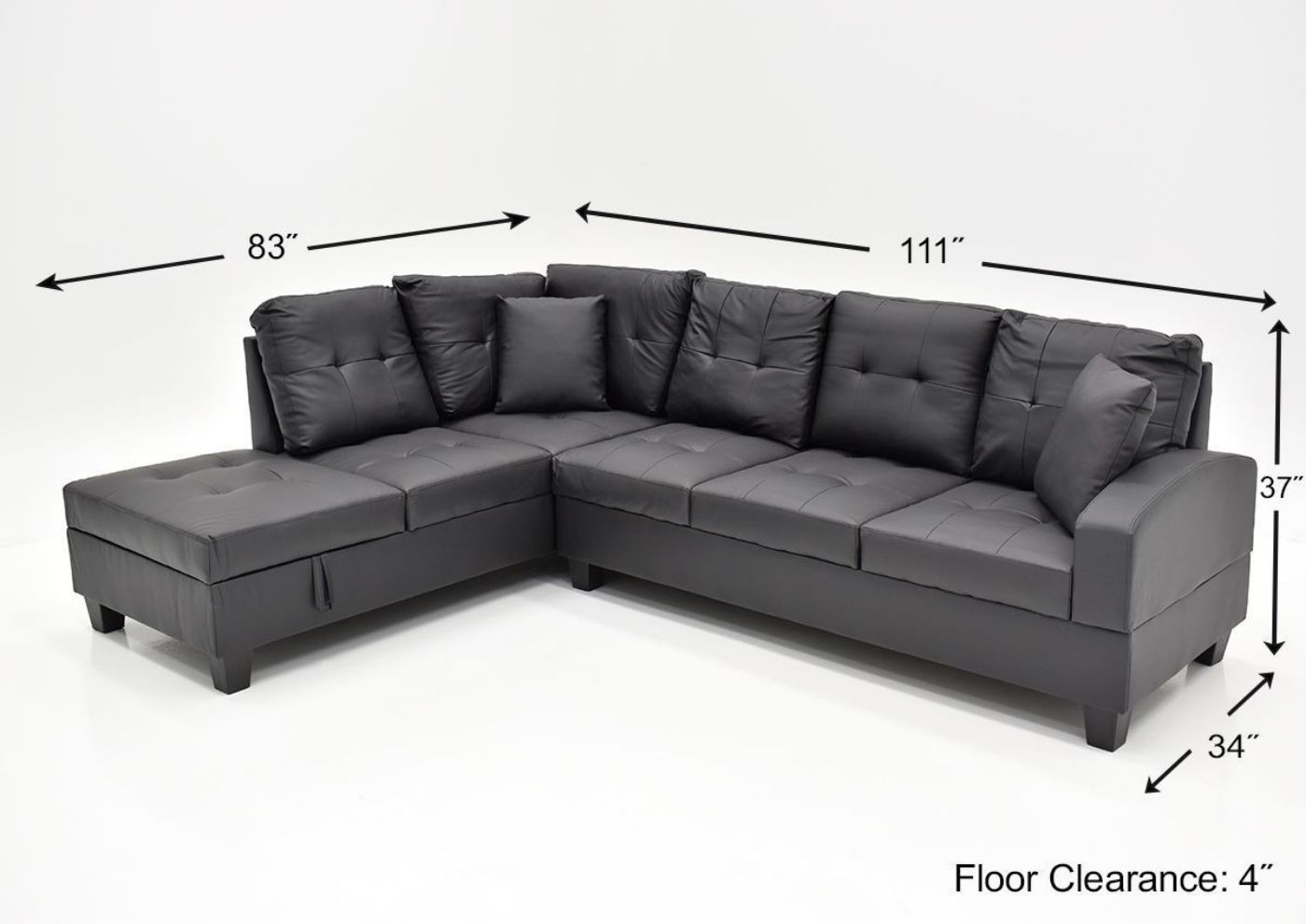 Dimension Details of the Open Storage on the Ryder Storage Sectional in Black by Global Trading Unlimited | Home Furniture Plus Bedding