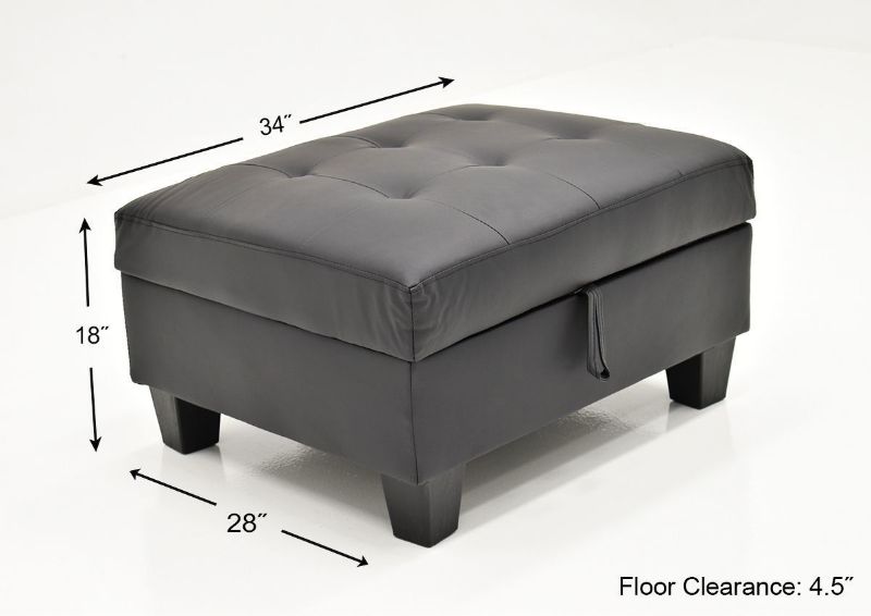 Dimension Details of the Ryder Storage Ottoman in Black by Global Trading Unlimited | Home Furniture Plus Bedding