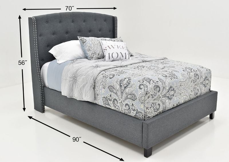 Dimension Details of the Eva Queen Size Upholstered Bed in Gray by Crown Mark, Intl. | Home Furniture Plus Mattress