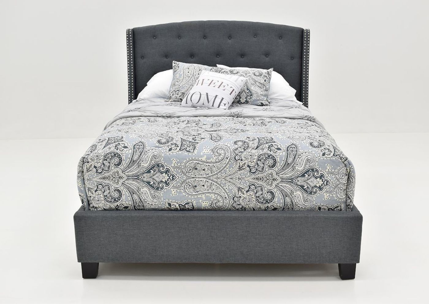 View from the Foot of the Eva Queen Size Upholstered Bed in Gray by Crown Mark, Intl. | Home Furniture Plus Mattress