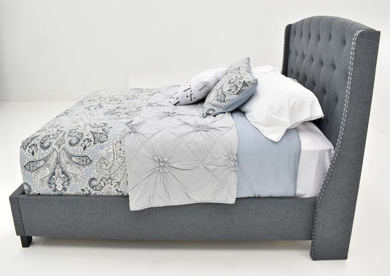 Side View of the Eva Queen Size Upholstered Bed in Gray by Crown Mark, Intl. | Home Furniture Plus Mattress