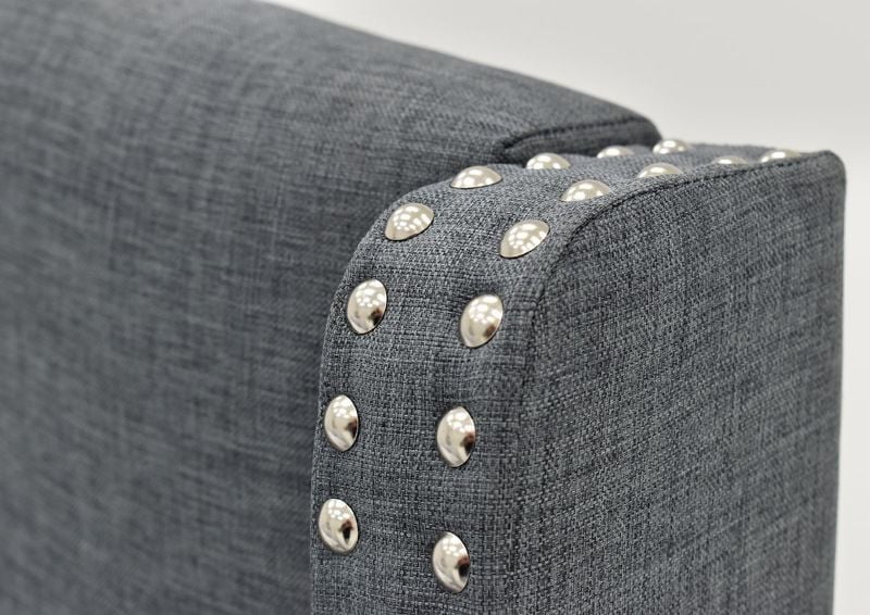 Close Up View of the Nailhead Trim on the Headboard of the Eva Queen Size Upholstered Bed in Gray by Crown Mark, Intl. | Home Furniture Plus Mattress