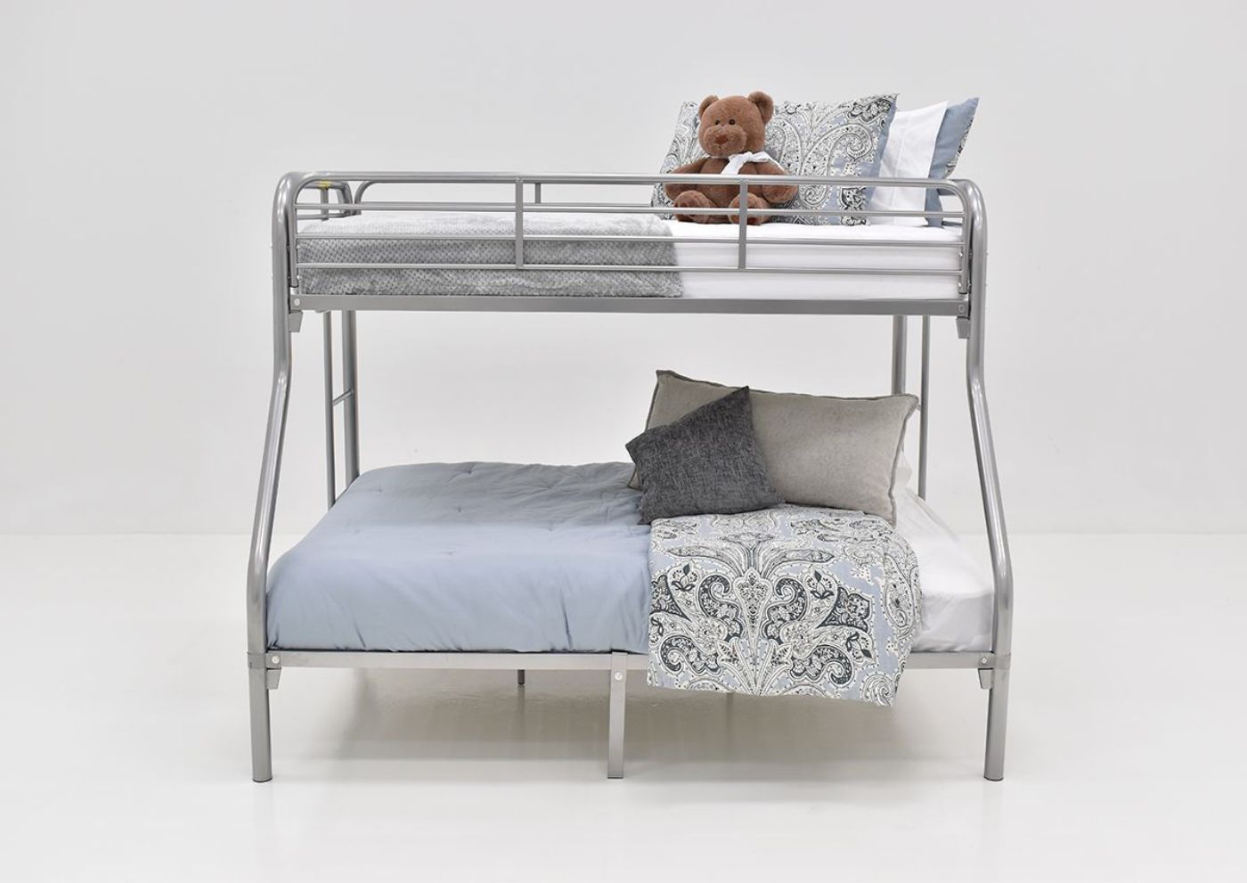 Front Facing View of the Silver Metal Twin-over-Full Bunk Bed by Kith Furniture | Home Furniture Plus Bedding