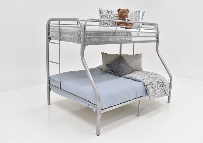 Angled Side View of the Silver Metal Twin-over-Full Bunk Bed by Kith Furniture | Home Furniture Plus Bedding