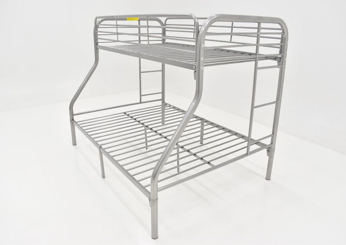 Angled View Depicting the Construction of the Silver Metal Twin-over-Full Bunk Bed by Kith Furniture | Home Furniture Plus Bedding