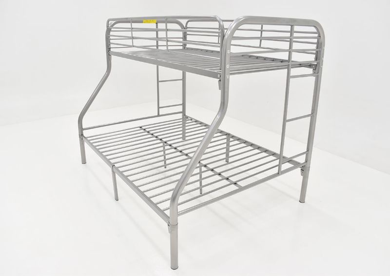 Angled View Depicting the Construction of the Silver Metal Twin-over-Full Bunk Bed by Kith Furniture | Home Furniture Plus Bedding