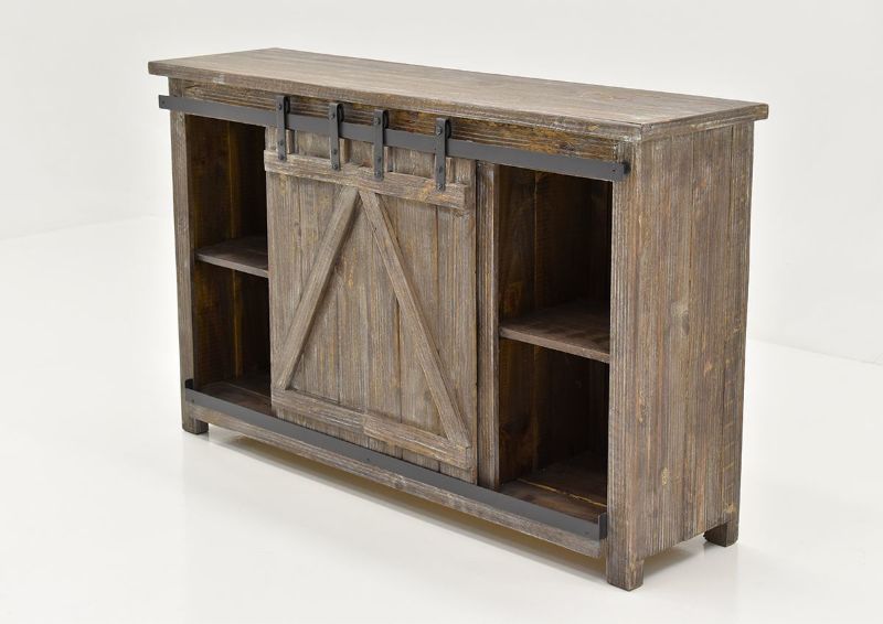 Angled View of the Closed Doors on the Diego 60” TV Stand in Barnwood Brown by Vintage Furniture | Home Furniture Plus Bedding