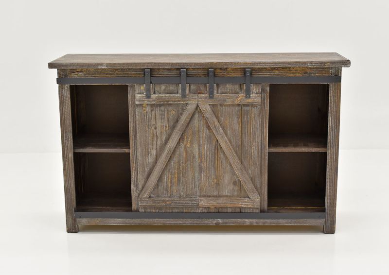 Front Facing View of the Closed Doors on the Diego 60” TV Stand in Barnwood Brown by Vintage Furniture | Home Furniture Plus Bedding