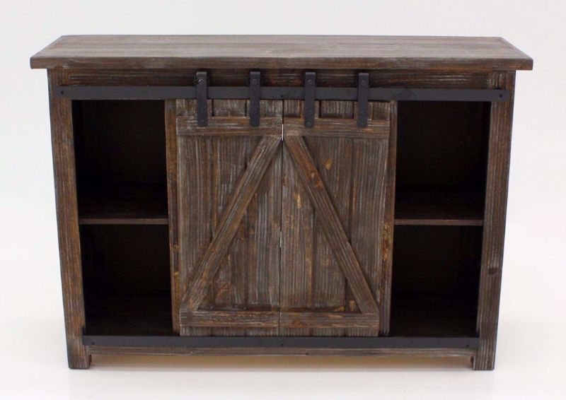 Front Facing View of the Closed Doors on the  Diego 50” TV Stand in Barnwood Brown by Vintage Furniture | Home Furniture Plus Bedding