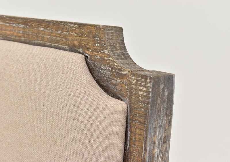 Closeup View of the Upholstered Seat Back on the Brooks Chairback Barstool in Barnwood by Vintage Furniture, LLC. | Home Furniture Plus Bedding