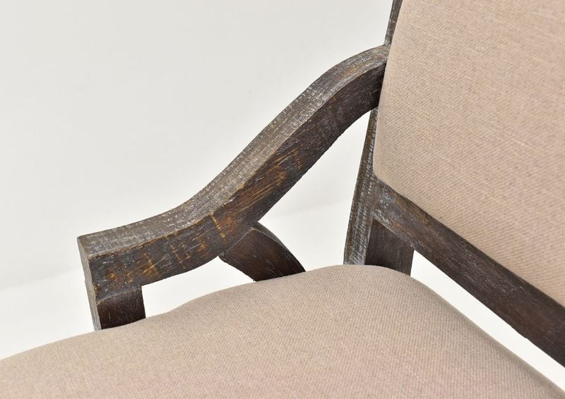 Closeup View of the Upholstered and Side Arms on the Brooks Chairback Barstool in Barnwood by Vintage Furniture, LLC. | Home Furniture Plus Bedding