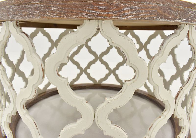 Brown and White Brocade Coffee Table by Vintage Furniture Showing the Lattice Work Detail | Home Furniture Plus Bedding