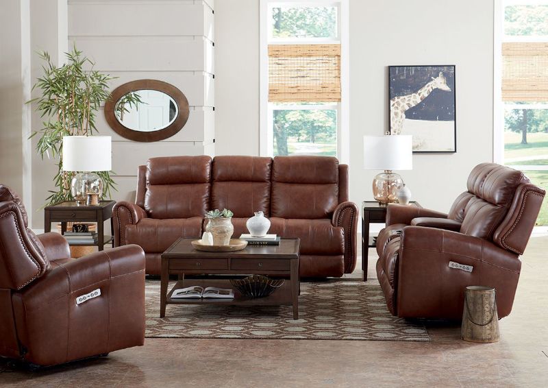 Room View of the Marquee POWER  Reclining Sofa Set in Umber Brown by Bassett Furniture | Home Furniture Plus Bedding