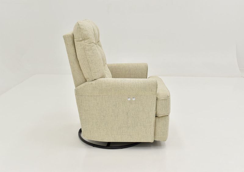 Side View of the Carissa POWER Swivel Glider Recliner in Linen by Best Home Furnishings | Home Furniture Plus Bedding