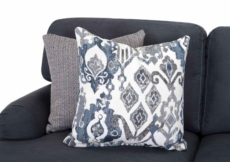 Close Up View of the Throw Pillows of the Landry Sofa in Blue Indigo by Franklin Corporation | Home Furniture Plus Bedding