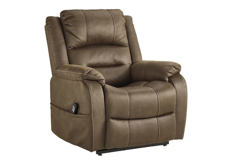 Slightly Angled View of the Whitehill POWER Lift Recliner in Chocolate Brown by Ashley Furniture | Home Furniture Plus Bedding