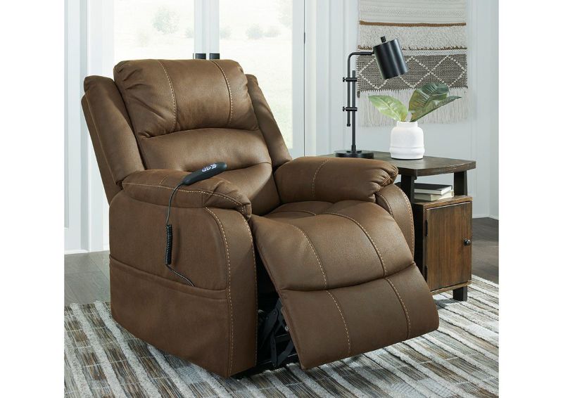Styled Room View of the Whitehill POWER Lift Recliner in Chocolate Brown by Ashley Furniture | Home Furniture Plus Bedding