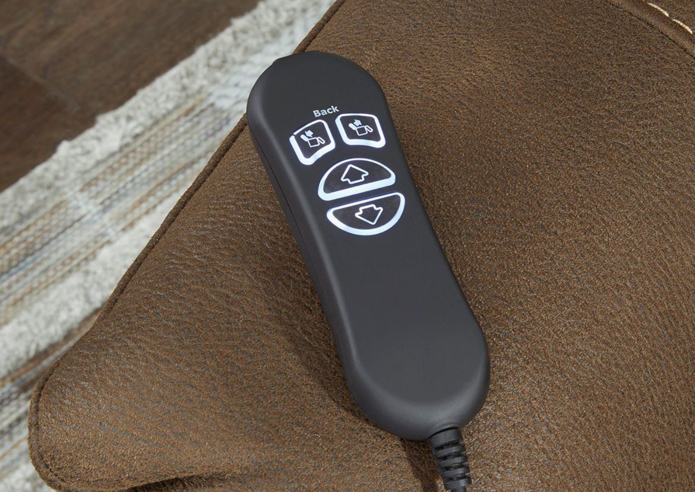 Closeup View of the Power Remote for the Whitehill POWER Lift Recliner in Chocolate Brown by Ashley Furniture | Home Furniture Plus Bedding