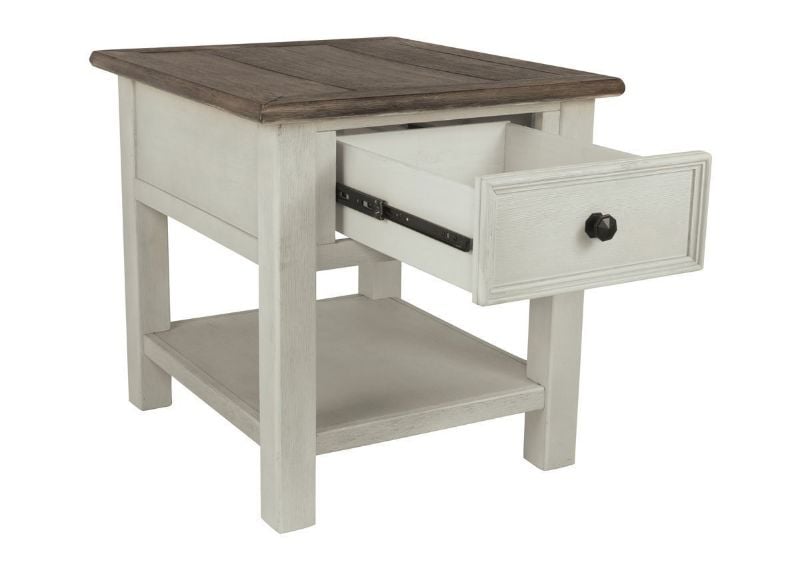 Angled View of the Bolanburg End Table by Ashley Furniture with Drawer Opened | Home Furniture Plus Bedding