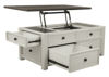 Angled View of the Bolanburg Lift-Top Coffee Table by Ashley Furniture with the Top Raised and Drawers Opened | Home Furniture Plus Bedding
