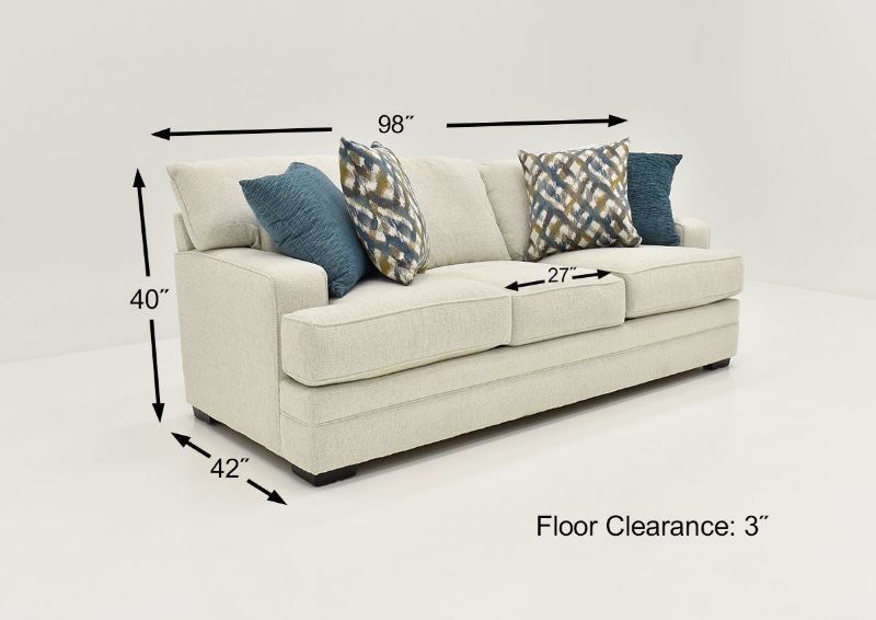 Dimension Details of the Rowan Sofa in Off White by Franklin Furniture | Home Furniture Plus Bedding
