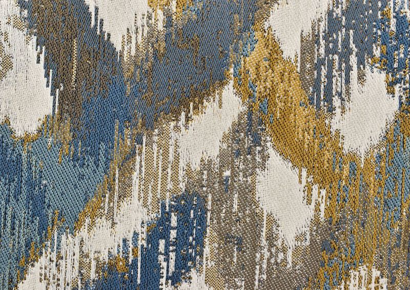 Swatch of the Blue and Gold Design Pillow on the Rowan Sofa in Off White by Franklin Furniture | Home Furniture Plus Bedding